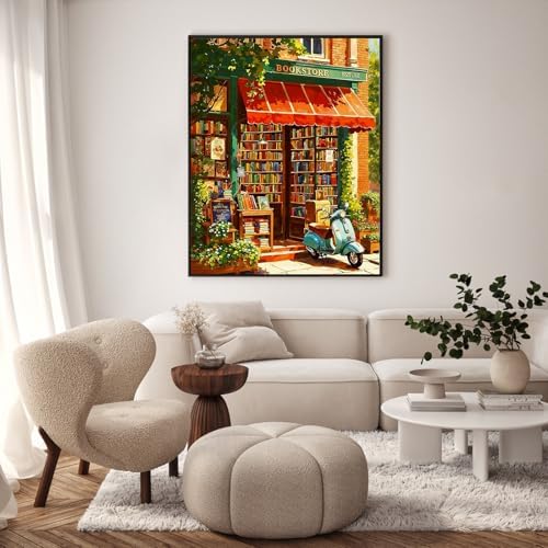 Paint by Numbers Kit for Adults, Cozy Bookstore Painting, 16 x 20 Inch - Image 2