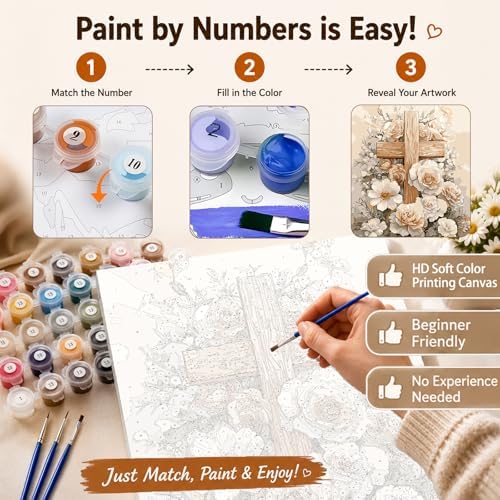 AUKELHJ Paint by Numbers Kit for Adults Beginner, Cross, 16X20 Inch - Image 5
