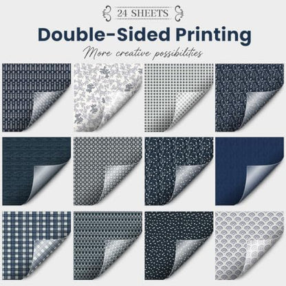 Gingham Scrapbook Paper 12x12 Blue,24 Sheets Double-Sided Boho Blue Floral Pattern CardStock Paper Pad Boho Tone Decorative Craft Papers for Holiday Cardmaking DIY Collage Papers. - Image 6