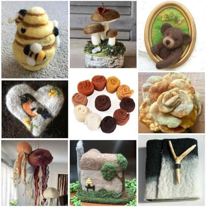 Boutigem 11 Colors 55G Brown Needle Felting Wool Roving, DIY Craft Spinning Fibre Wool Roving for Needle Felting, Chunky Handmade Yarn for Beginners DIY Hand Spinning, Weaving and Blending - Image 7