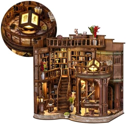 fifijoy DIY Miniature Dollhouse Kit - DIY Miniature House Kit with LED Lights, 3D Wooden Puzzle Library Bookshelf Decor for Adults, Creative Gift for Family, Friends (Dreamy Book Hall) by fifijoy
