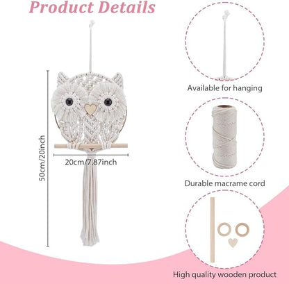FREEBLOSS Macrame Owl Kit for Beginners Macrame Wall Hanging Kit White Cotton Cord DIY Owl Kit with Video Tutorial Hanging Decor for Adults Gift