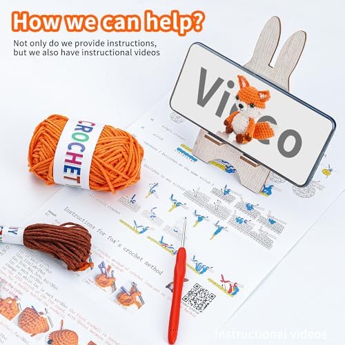 Crochet Kit for Beginners Crochet Animal Kit Crafts for Adults with Step by Step Video Tutorial Hobbies for Women Crochet kit Crochet Animals Beginner Crochet kit DIY Knitting Supplies（Cute Fox） - Image 4