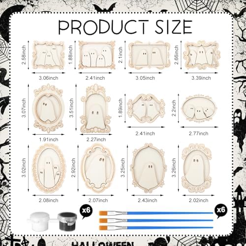 Simgoing 12 Set Adult Halloween Craft, Wood Ghost DIY Frame, Cute Style - Image 2