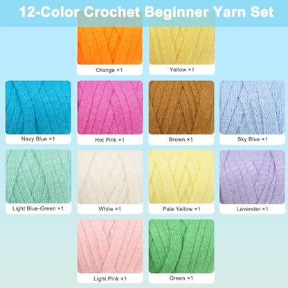 Crochetta Crochet Kit for Beginners Adults - Complete Starter Set with Crochet Hooks, Scissors, Stitch Markers + 12-Colored Yarn 45-50 Yards (20g) per Color - Image 5