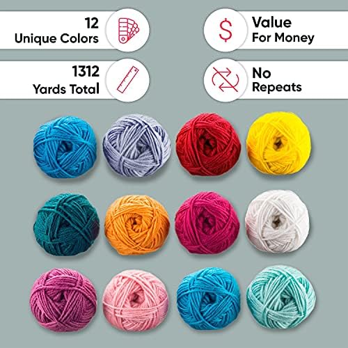 CRAFTISS 12x1.75 Oz Acrylic Yarn Skeins - 1300 Yards of Soft Yarn for Crocheting and Knitting Craft Project, Assorted Starter Crochet Bulk Kit for Adults and Kids - Image 5