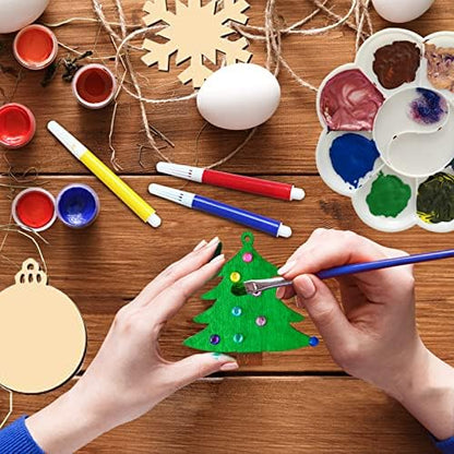 Collabell Christmas Wooden Painting Craft Kit, Paint Your Own Xmas Ornaments, Unfinished Wood Slices Christmas Crafts for Kids Adults, Art and Craft Supplies for Christmas Tree Hanging Decorations - Image 4