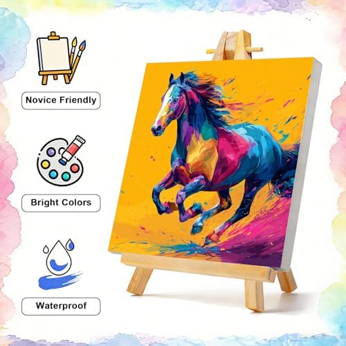 TBAIRO Framed Paint by Numbers Kit for Adults Beginner Horse DIY Painting Kits for Kids Ages 8-12 Animals Easy Adult Paint by Number Kits on Canvas for Wall Art Decor 8x8 Inch - Image 2