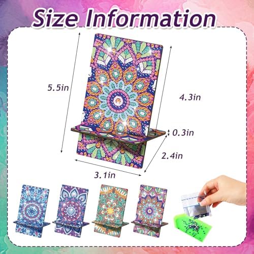 Saillong 4 Pcs Mandala Diamond Art Phone Holder 5.5 Inch DIY Full Drill - Image 4