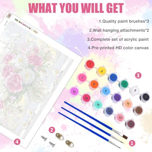 Lxmsja Roses Bouquet Paint by Numbers Kit for Adults, Windowsill Acrylic Paint by Numbers for Adults Beginner, DIY Craft Supplies Oil Painting Kits for Home Wall Decor 20x16 inch (No Frame) - Image 5