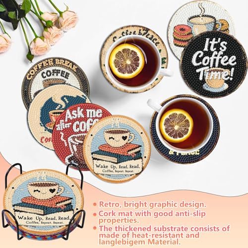 Coffee Diamond Art Coasters Kit for Adults, Diamond Painting Coasters 8 Pcs - Image 2