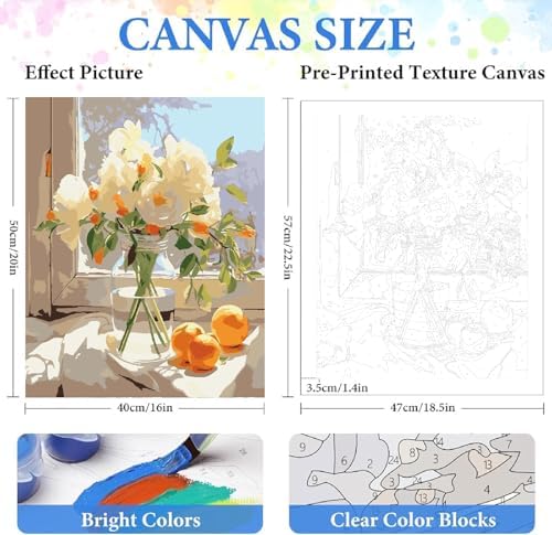 ZRIZQ Paint by Numbers Kit for Adults Beginner,White Flowers,16x20 - Image 2