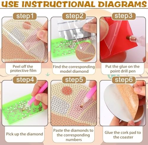 UPINS 8Pcs Boho Diamond Art Painting Coasters for Drinks - Image 3