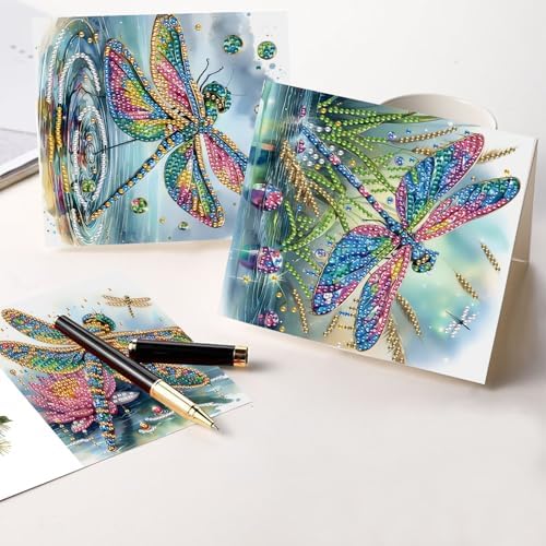 6 Pcs 5D Diamond Painting Greeting Cards Kits Dragonfly, Handmade Festival Greeting Cards with Envelopes DIY Diamond Art Crafts Birthday Cards Shimmer Design for Birthdays Holidays (30x15cm) - Image 6