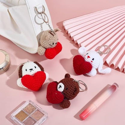 ACRNIGHEET Crochet Kit for Beginners 8 Pcs Loving Animals Keychain Crochet Kit Kinitting Kits for Beginners Adults Amigurumi Keychain Crafts for Bag Ornament Valentine's Day Gifts - Image 5