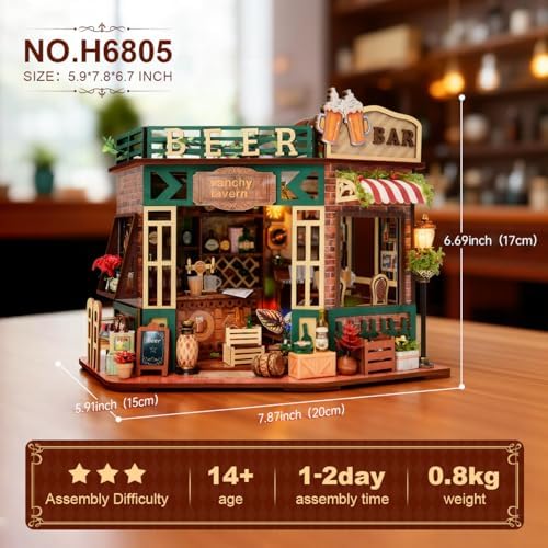 DIY Wooden Miniature House & Book Nook Kits, Bistro Modern Styles Doll House with LED Lights, Furniture, Beginner-Friendly for Adults & Teens, for Lovers, Buddies, Family & Book Lovers - Image 6