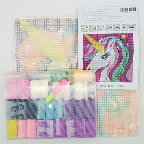 Howie's Latch Hook Kits, DIY Rainbow Unicorn Latch Hook Pillow Kit for Adults Crochet Yarn Kits, Color Preprinted Pattern Embroidery Sofa Cushion Cover (Rainbow Unicorn, 16.93 x 16.93 inch) - Image 2