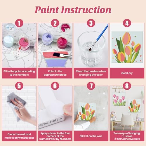 Flowers Paint by Number for Adults Beginners and Kids, 4 Pack DIY Adult Paint by Number Kits on Canvas Framed, Color by Numbers Acrylic Oil Painting Number Kits Crafts for Home Wall Decor 8x8inch - Image 4