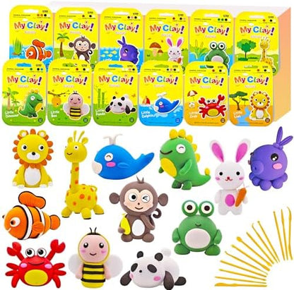 Air Dry Clay for Kids – 12 Animal Modeling Clay Craft Kit with Sculpting Tools and Step-by-Step Tutorials, Non-Toxic Modeling Clay for Ages 6-12, Art Activity Set for Boys Girls by OunNana