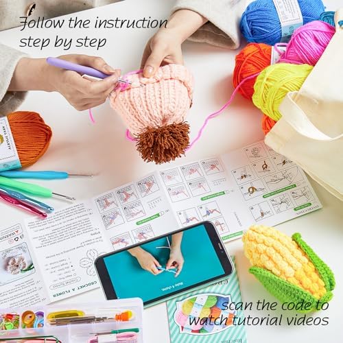 INSCRAFT Crochet Kit for Beginners Adults, 18 Large Acrylic Yarn Skeins 1800 Yards Yarn, 105 PCS Crochet Kit with Hooks Yarn Set,Includes Canvas Tote Bag, Ideal Starter Pack for Professionals - Image 6