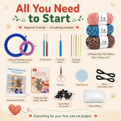 Aeelike Beginner Round Loom Kit,Vedio Learn to Knit Cat,Family Craft Gift - Image 4