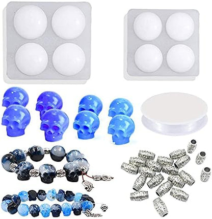 Woohome Beads Resin Moulds Set, 2 PCS Skull Resin Casting Mould Epoxy Resin Moulds with String, Bracelet Accessories for Bracelet, Gemstone Jewelry Casting by Woohome