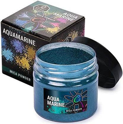 Aquamarine Mica Powder for Resin Coloring 2 oz - Pigment Powder for Nails by ALEXES