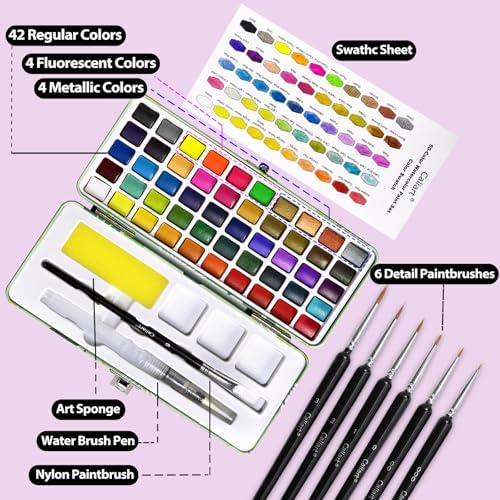 Caliart 50 Colors Watercolor Paint Set, Portable Art Supplies Palette Kit - Image 4