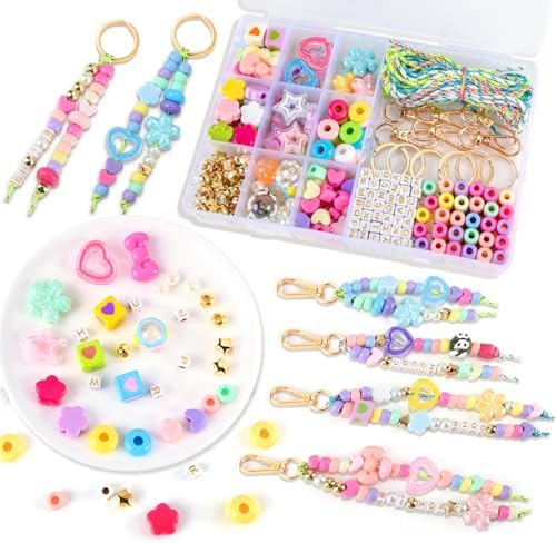 NEBURORA 324 Pcs Colorful Beaded Keychain Making Kit DIY Keychain Crafts by NEBURORA