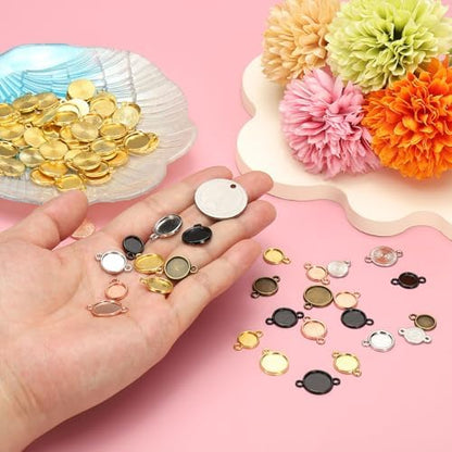 uxcell 50Pcs Round Blank Pendant Trays with Loop 8mm Rose Gold - Image 4