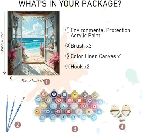 MBNTJHT DIY Scenery Paint by Numbers Kit for Adults on Canvas,Landscape Beach Digital Oil Painting Kit for Adults Beginner,Easy Scenery Acrylic Paint by Number Kits for Holiday Gifts 16X20 Inch. - Image 2