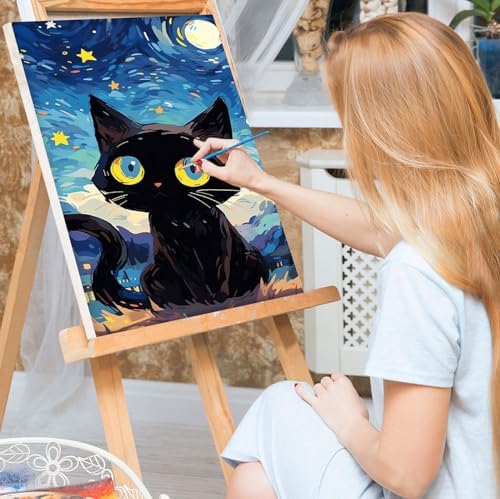 Bowetile Starry Night Cat Paint by Numbers for Adults Beginners Framed, Easy Adults' Paint-by-Number Kits, Adult Paint by Number Kits on Canvas, Acrylic Number Painting for Home Decor, 8x12in - Image 3