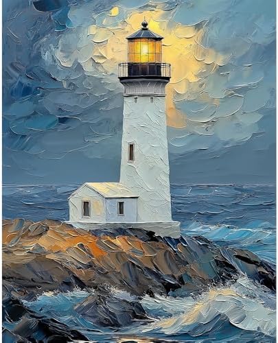 Natuyalo Lighthouse Paint by Number for Adults - DIY Acrylic Painting Adults Paint by Numbers Seaside Landscape, Paint by Numbers Kits for Gift Home Wall Decor 16x20 inch by Natuyalo