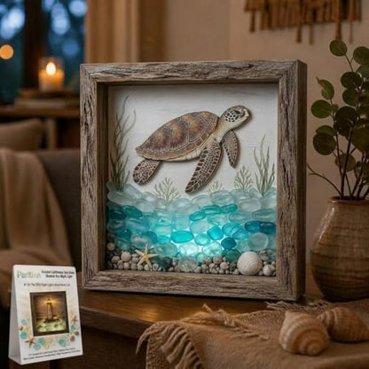 Coastal Lighthouse Sea Glass Shadow Box Night Light Nautical Beach Lamp Home Decor DIY Wooden Picture Frame Ocean Theme Craft Kit Starfish Shells Art Bedside Reading Corner Gift for Adult(#6,USB) by Unknown