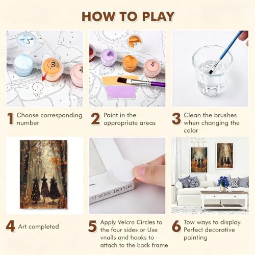 Fotasmua 2Pack Fall Framed Paint by Numbers Kit for Adults, Witch Paint by Numbers with Wood Easel, DIY Acrylic Adult Paint by Number Kits for Home Wall Decor 8x12 Inch - Image 7