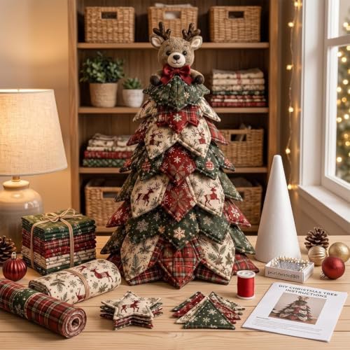 TREBIN DIY Patchwork Animal Kit, Fabric Sewing Set for Adults, Handmade Patchwork Craft Set for Decorative Gnome Halloween Christmas Ocean Animal Home Decor Project (Bear DIY Quilted Christmas Tree) by TREBIN