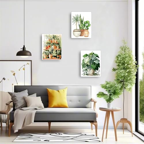 Jiqinsiye 3 Pcs DIY Plant Paint by Numbers for Adults,Wooden Framed Painting by Number Kits on Canvas,Acrylic Color by Numbers for Adult Beginner,Gifts Decor for Home Wall Room (Green Plant) - Image 3
