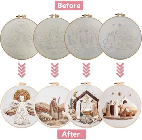 Nativity Embroidery Kit for Adults, Pre-Stamped Pattern Embroidery Kit for Beginners, Needlepoint Kit with Hoop Thread Needle Instruction, 7.9'' Hoop (Nativity 4 Packs) - Image 2