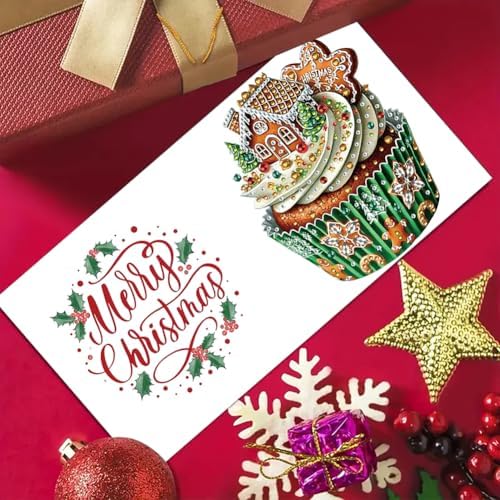 jinglinhh 6pcs Diamond Art Painting Christmas Cream Cupcakes Greeting Cards with Envelopes, DIY Card Making Kits for Adults, Diamond Art Postcards Christmas Cards Craft Gifts - Image 7
