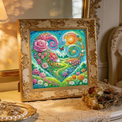 jinglinhh Heart Scenery Butterfly Rose Daisy Flowers Special Shaped DIY Diamond Art Painting Kit for Adults Beginners, Partial Drill Crystal Rhinestone Gem Art Craft Home Wall Decor 30x30cm - Image 6