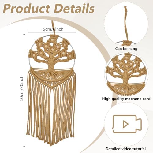 FREEBLOSS 4 Set Tree of Life Macrame Kit for Beginners DIY Macrame Wall Hanging Kit with Instructions Boho Tapestry Home Decor for Living Room Bedroom - Image 3