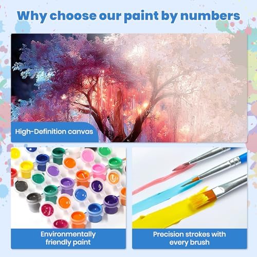 Cherry Blossom Tree Paint by Numbers Kits for Adults Beginner, Night Landscape with Fantastic Tree, Canvas Painting by Numbers for Adults, Easy DIY Oil Painting Kits for Gifts Home Decor 16x20 Inch - Image 4