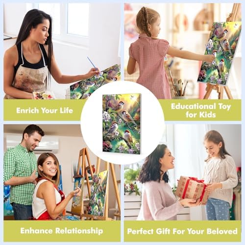 Bowetile Paint by Numbers Birds Kit for Adults, Framed Painting by Numbers Animal, Adults' Paint-by-Number Kits on Canvas, Acrylic Flower Number Painting Gifts for Home Wall Decor, 8x12in - Image 5