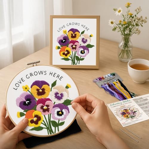 Nuberlic Embroidery Kit for Beginners, Pansy Needlepoint Kit - Image 2