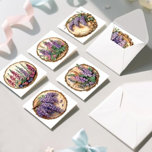 6pcs Diamond Painting Greeting Card with envelopes, DIY Stump and lavender Diamond Art Greeting Card for Blessing and Wish Special Shaped Arts Crafts for Christmas Birthday Thanksgiving Day Holiday - Image 6