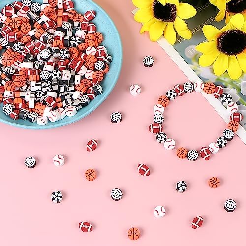 EVERMARKET 100pcs Sports Ball Beads Sports Polymer Clay Beads Bulk,Baseball Football Basketball Volleyball Rugby DIY Crafts for Jewelry Making Key Chains Earring Bracelet Necklace - Image 5