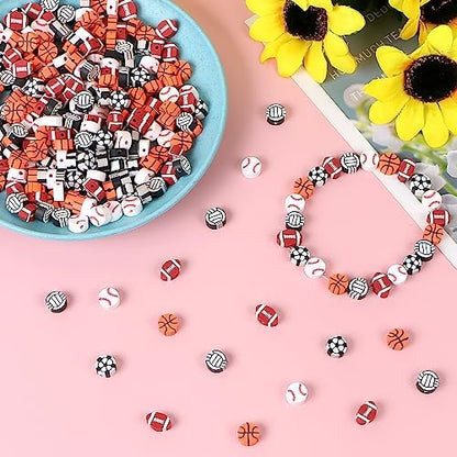 EVERMARKET 100pcs Sports Ball Beads Sports Polymer Clay Beads Bulk,Baseball Football Basketball Volleyball Rugby DIY Crafts for Jewelry Making Key Chains Earring Bracelet Necklace - Image 5
