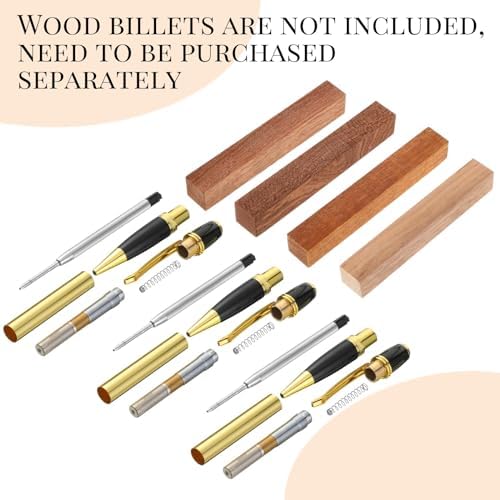 Colarr 12 Pack Woodturning Pen Kit Twist Ballpoint Pen Kit, Gold - Image 6