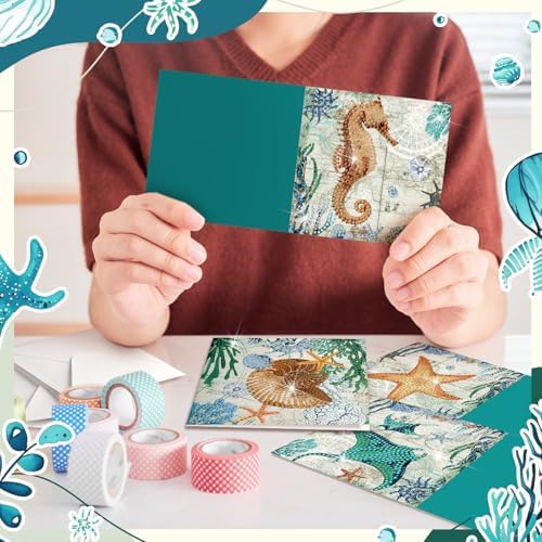 Saillong 12 Pack Summer Ocean Diamond Painting Greeting Card Kits DIY Under the Sea Diamond Art Cards with Envelopes Ocean Animals 5D Rhinestones Painting Making Kits for Adults DIY Craft Family Gifts - Image 3