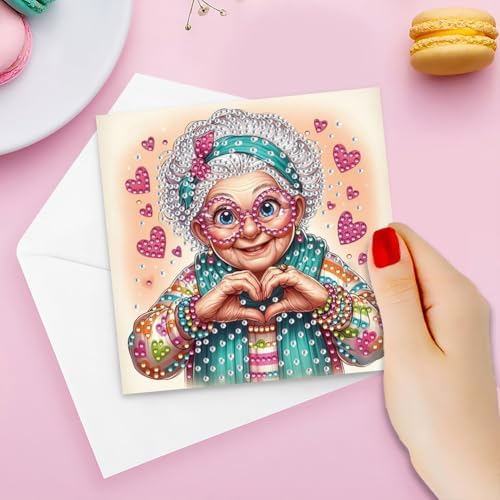 jinglinhh 6pcs Love You Old Grandma Rose Flower Diamond Art Painting Greeting Cards with Envelopes, DIY Card Making Kits for Adults, Diamond Art Postcards Christmas Cards Craft Gifts - Image 5